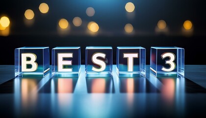ランキング最上位3位までを意味する英語のフレーズBEST3の文字が書かれた木製のキューブブロック。 aiで生成
