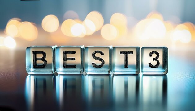 ランキング最上位3位までを意味する英語のフレーズBEST3の文字が書かれた木製のキューブブロック。 aiで生成