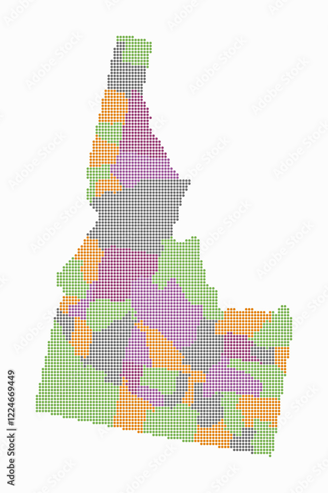 Poster idaho dotted map. digital style map of the state on white background. idaho shape with circle dots. 