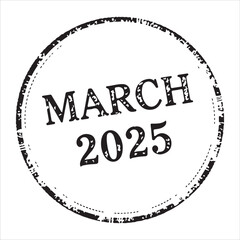 "MARCH 2025" text stamp print. white background black drawing