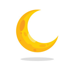 Yellow Crescent moon isolated on white vector illustration graphics