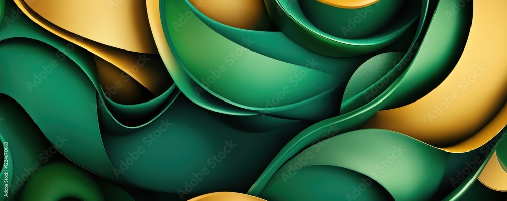 Aufkleber abstract green and gold swirling patterns with smooth curves and shadows