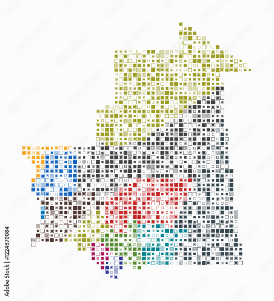 Aufkleber mauritania, shape of the country built of colored cells. digital style map of mauritania on white ba