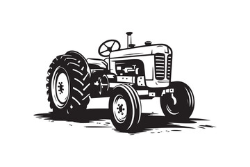Hand drawn tractor silhouette. Monochrome white background