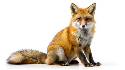 Fototapeta premium Red Fox Sitting Against White Background