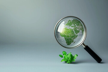 Magnifying glass with reduce CO2 emission concept, Environment icons decrease CO2, Reduction carbon footprint, Renewable clean, Sustainable energy, Carbon neutral, Globe climate Change risk