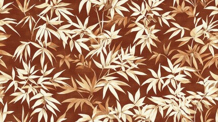 Fototapeta premium Elegant Beige Bamboo Leaf Pattern on Brown Background