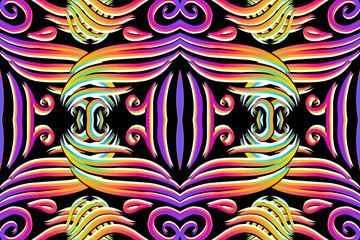 Beautiful classic design colourful background with flower leaf line art pattern of indonesian culture traditional batik	