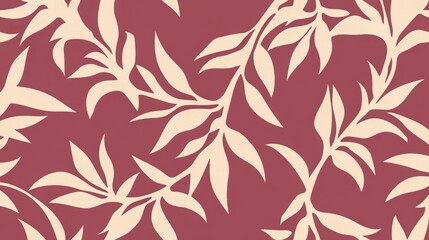 Obraz premium Elegant Beige Leaf Pattern on Burgundy Background (1)