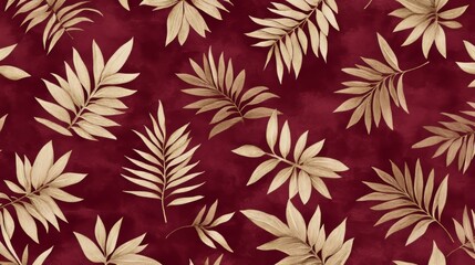 Elegant Beige Palm Leaves on Burgundy Background