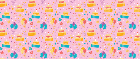 Happy birthday background vector illustration, birthday seamless pattern 