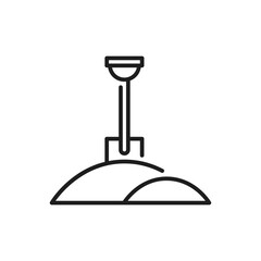 This outline icon depicts a detailed shovel next to a mound of earth, symbolizing construction and earth movement activities. Its versatile design suits various applications across multiple sectors
