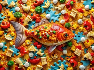 Obraz premium Goldfish in Puzzle Piece Ocean: Creative Food Photography