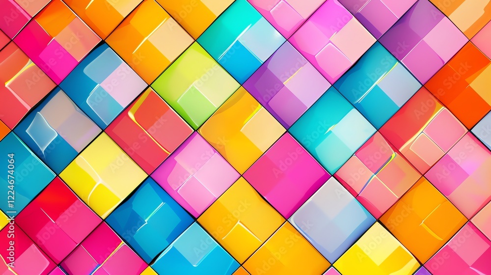 Poster a pattern of colorful squares arranged in a diamond pattern.