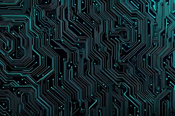 Abstract close-up of a glowing blue digital circuit board, showcasing intricate connections and technological design on a black background.
