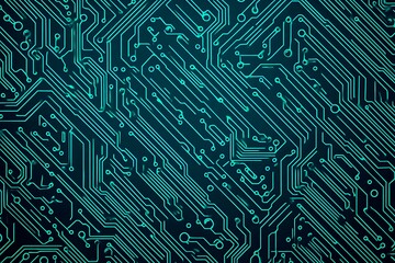 Abstract close-up of a glowing blue digital circuit board, showcasing intricate connections and technological design on a black background.
