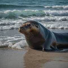 Obraz premium Sea lion for a serene beachscape scene.