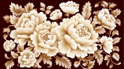 Elegant Brown Floral Design, Peonies and Leaves