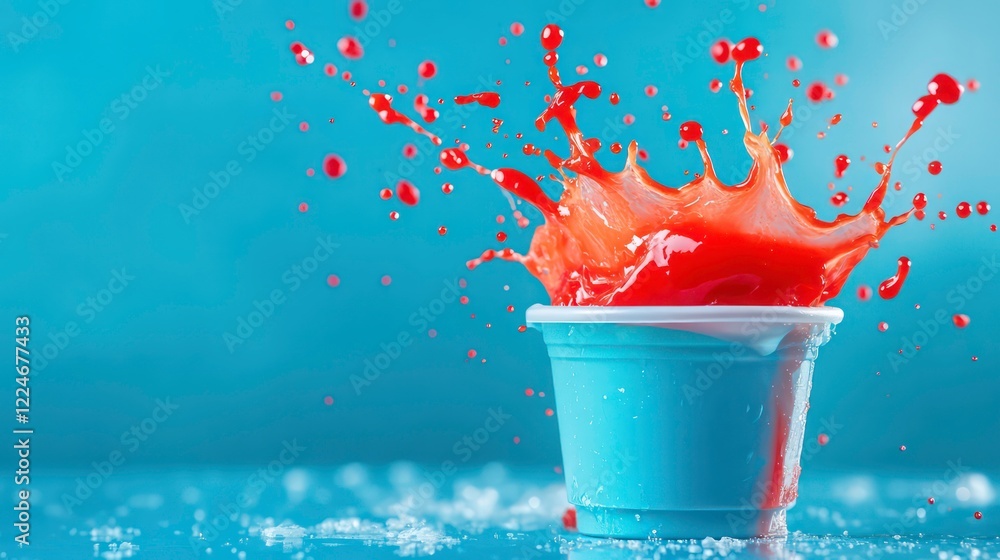 Aufkleber bright red dipping sauce splashing out of container, creating dynamic and vibrant scene. vivid color