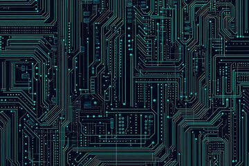 Abstract close-up of a glowing blue digital circuit board, showcasing intricate connections and technological design on a black background.
