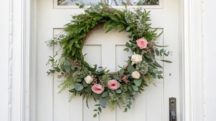 Floral Wreath on White Door