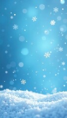 Naklejka premium Sparkling snowflakes in a pale blue background, snowy landscape, sparkling, crystal clear