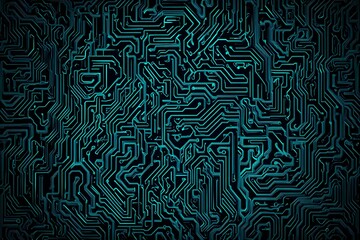 Abstract close-up of a glowing blue digital circuit board, showcasing intricate connections and technological design on a black background.
