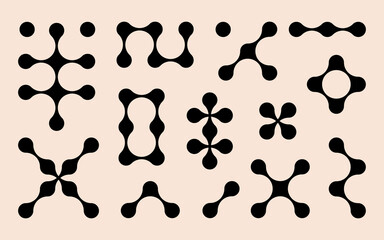 Set black metaballs isolated on a white background. Modern contemporary geometric shapes and elements. Vector illustration
