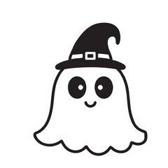 Cute Halloween Ghost in Witch Hat Clipart