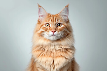 Obraz premium Ginger maine coon cat posing on seamless gray background