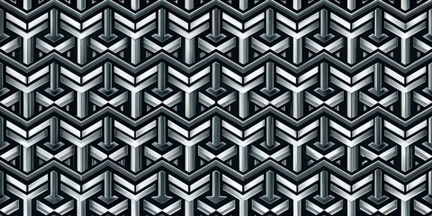 Abstract Metallic Geometric Pattern with Interlocking Arrows and Zigzags