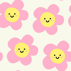 happiness pink smile flower retro style seamless pattern 