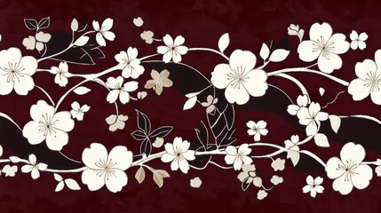 Elegant Cherry Blossom Branch Design on Burgundy Background