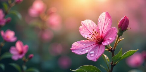 Obraz premium Dew-kissed blossoms, gentle breeze sways stems , clean, landscape, botanical