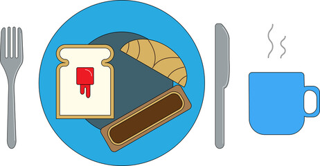 French Breakfast Geometric Shapes Food Icons Colour Petit Déjeuner