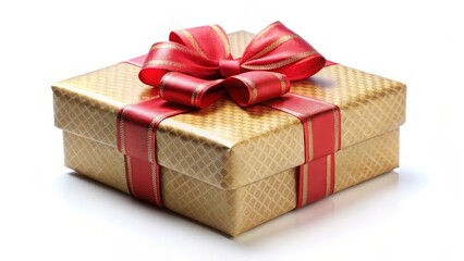 Obraz premium Gold Gift Box with Red Ribbon