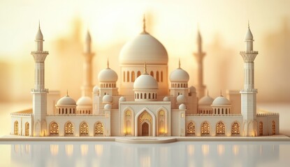 Obraz premium Intricate Architectural Design of Majestic Mosque Model at Sunset
