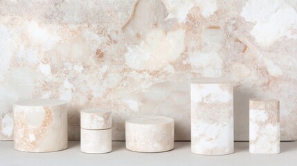 Elegant Cylindrical Marble Display Stands on Stone Background