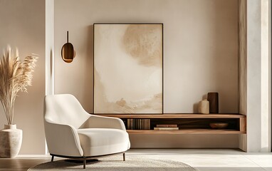 A well-lit, modern living room with a soft, upholstered sofa, a compact side table holding a plant