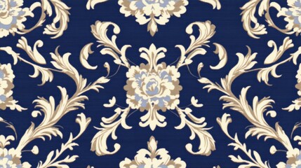 Elegant Damask Floral Pattern Navy Blue Background Design