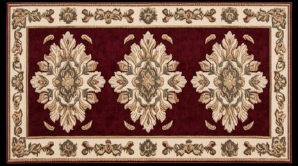 Elegant Damask Pattern Burgundy Area Rug Decor