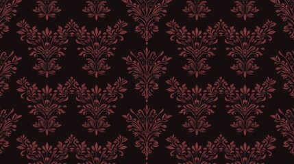 Fototapeta premium Elegant Damask Pattern Dark Red on Black Background
