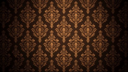 Elegant Damask Wallpaper Design Brown Gold Pattern