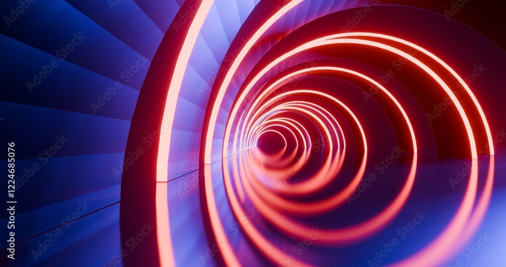 Poster futuristic architecture background neon arch tunnel 3d render