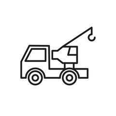 This illustration presents a meticulously crafted outline icon of a crane truck, which effectively symbolizes and represents crucial elements of both the construction and renovation industries