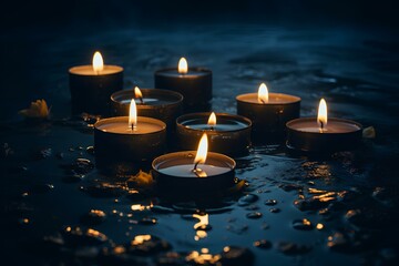 Softly flickering candles housed in elegant aluminum cases create an inviting glow. This warm atmosphere will enhance any setting, perfect for relaxation or special occasions.
