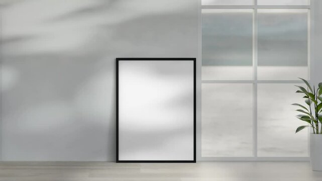 Stand black frame mockup in a room, Video frame mockups, Picture frames