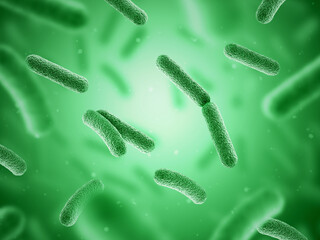 Bacteria. Bacterium. Green color. Prokaryotic microorganisms. 3d illustration.