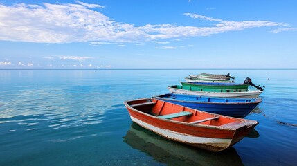 Naklejka premium Colorful Boats at Sea