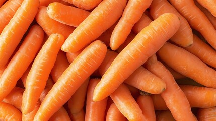 A close-up view of fresh orange carrots piled together, showing their natural texture. Ideal for food, nutrition, and healthy eating themes.
